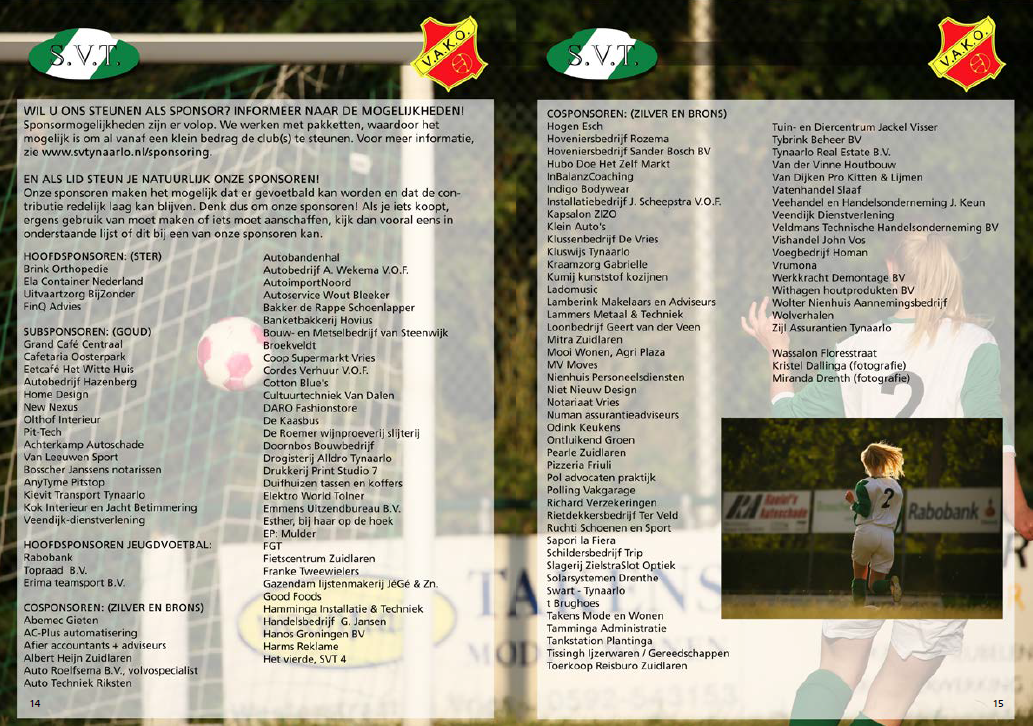 Ook sponsoren natuurlijk genoemd in de SVT / VAKO meidenvoetbal presentatiegids!